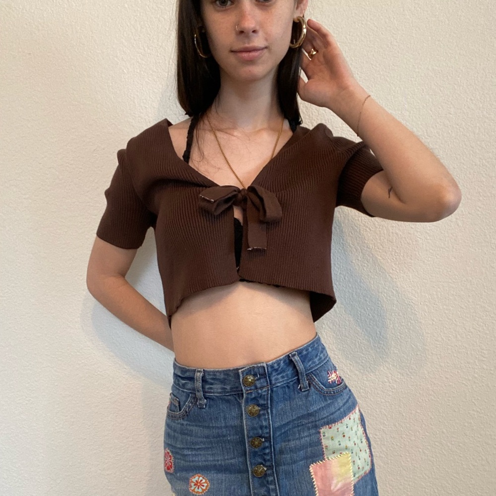 Brown bow crop top